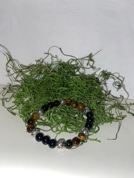 Black onyx  and Tiger eye crystal bracelet
