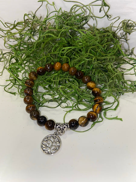 Tiger eye  (silver pendant)crystal bracelet