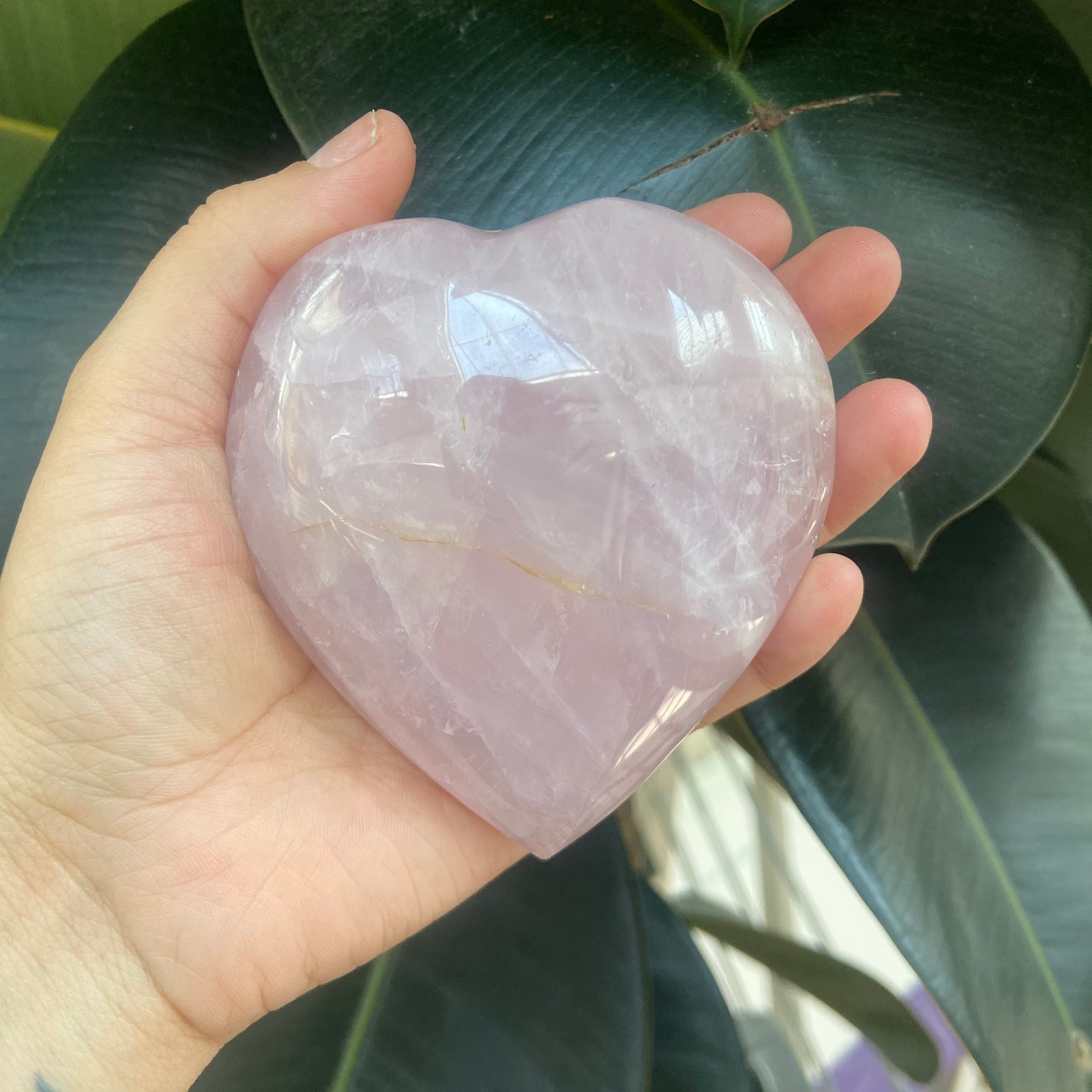 Rose Quartz crystal palm size heart